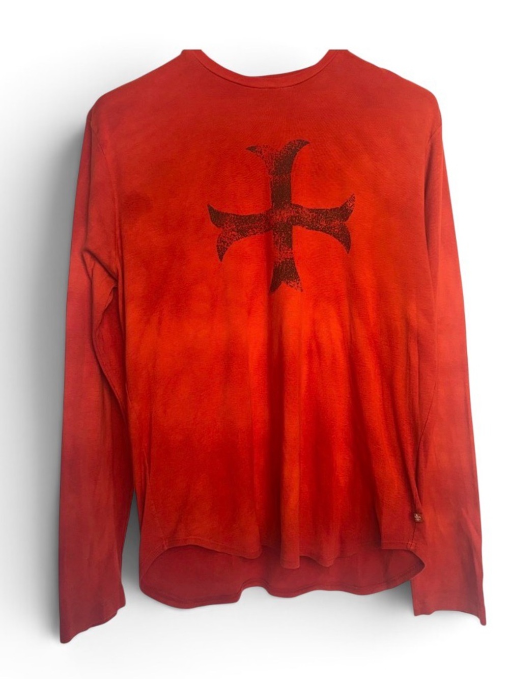James Perse RedOrange Ombre Long Sleeve Tee with Black Cross Graphic (PM100208)
